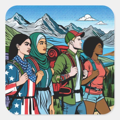 Backpacking Trail Family Hiking  Square Sticker