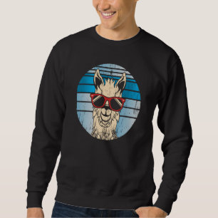 Backprint alpaca or llama in retro look with sungl sweatshirt