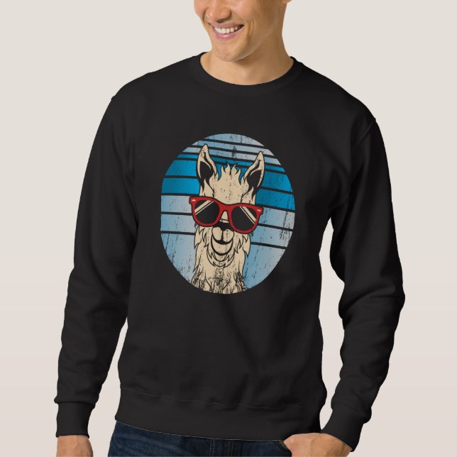 Backprint alpaca or llama in retro look with sungl sweatshirt (Front)