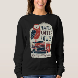 Backprint books coffee and owls happiness sweatshirt