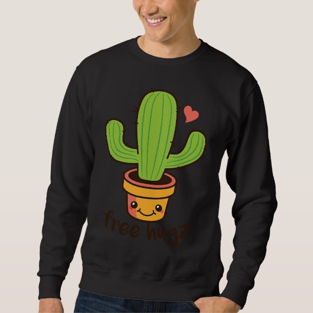 Backprint Free Hugs Cactus and Potted Plants Sweatshirt (Front)