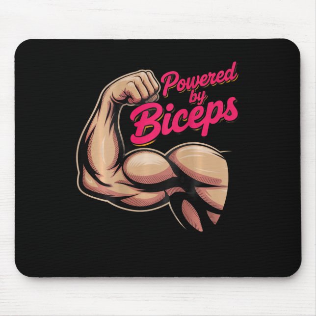 Backprint Funny Gym Humor Biceps Gains Powered By  Mouse Pad (Front)