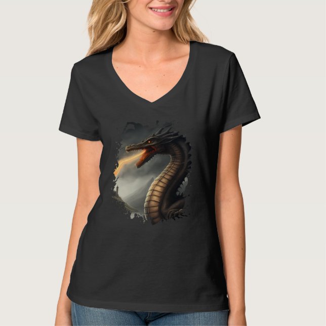 Backprint Loch Ness Monster the Fire Breathing Dra T-Shirt (Front)