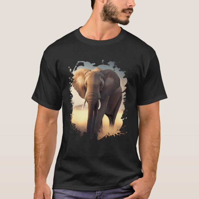 Backprint Lonely elephant in the African savanna T-Shirt (Front)