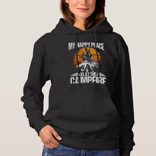 Backprint My Happy Place Is A The Campfire Camping Hoodie (Front)