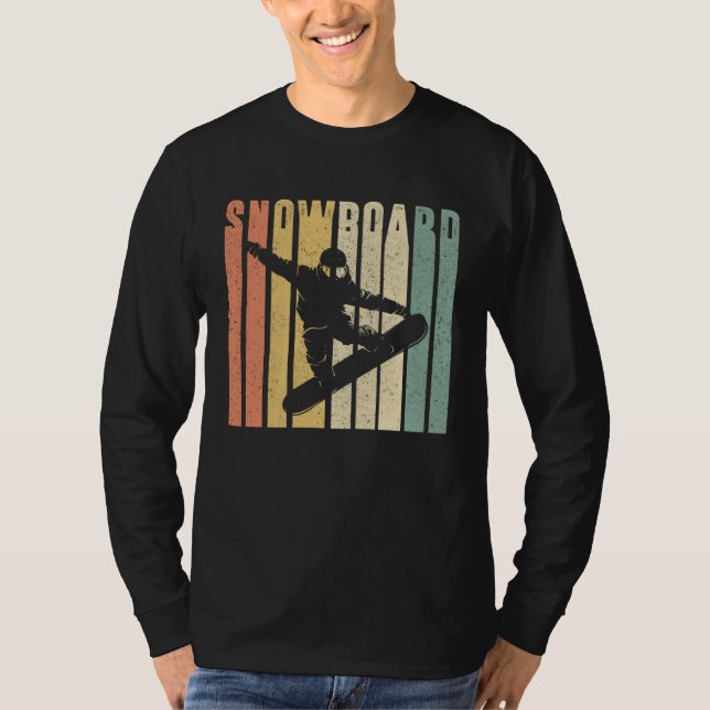 Backprint Snowboard Retro and Vintage Snowboarder T-Shirt (Front)