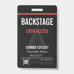 Backstage Access Concert Badge with QR Code