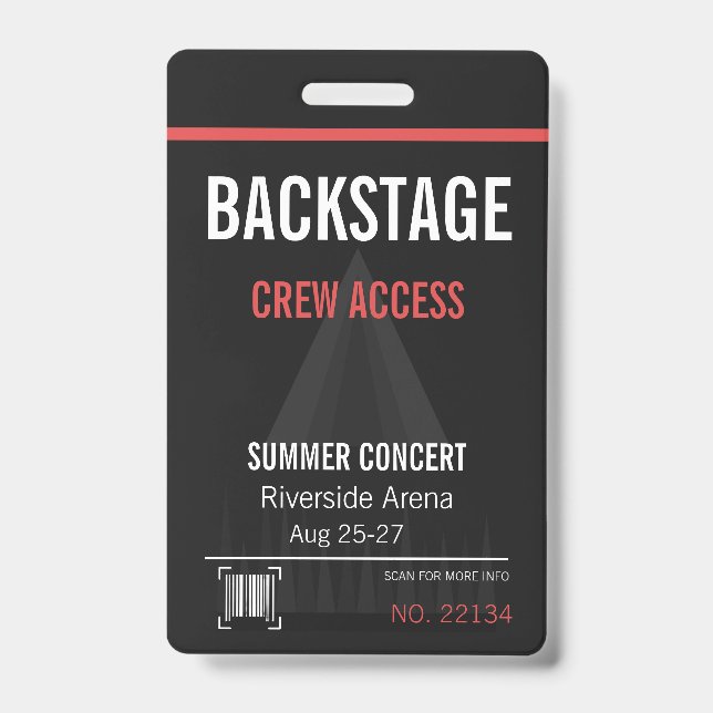 Backstage Access Concert Badge with QR Code (Front)
