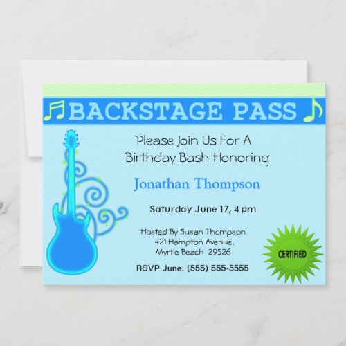 Backstage Pass Birthday Invitation