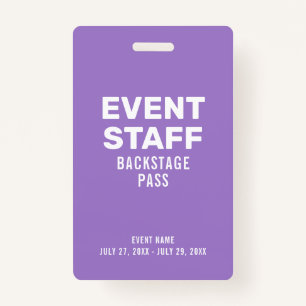 Backstage Pass Event Staff Purple ID Badge