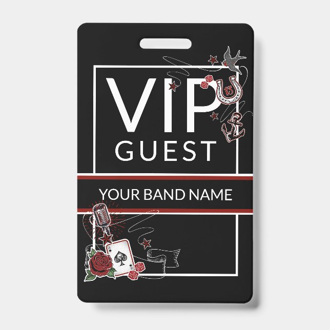 Backstage Pass VIP Custom Name Rockabilly Lanyard Badge (Front)