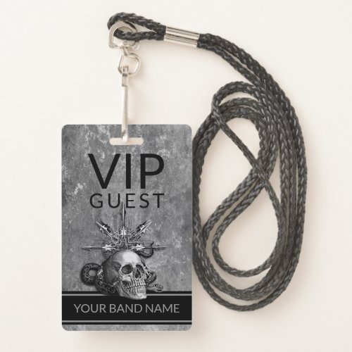 Backstage Pass VIP Rock Band Skull Heavy Metal Badge