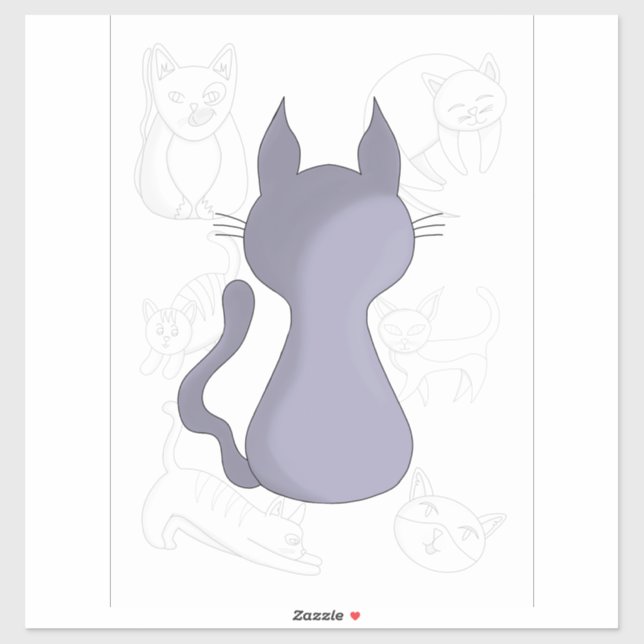 Backward Shy Cat Sticker (Sheet)