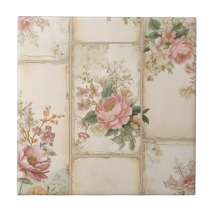 Backward Vintage Floral Blocks Ceramic Tile