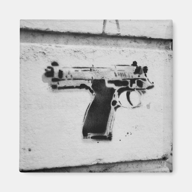 backwards gun stencil graffiti art fridge magnet (Front)