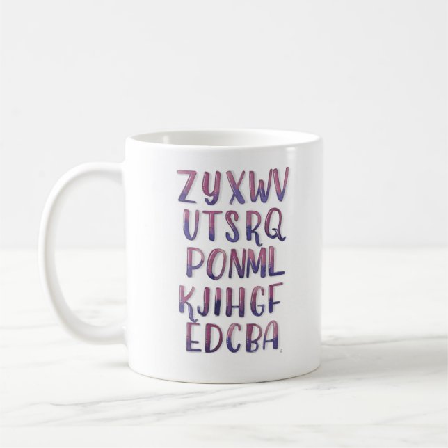 Backwards Watercolor Alphabet Coffee Mug (Left)