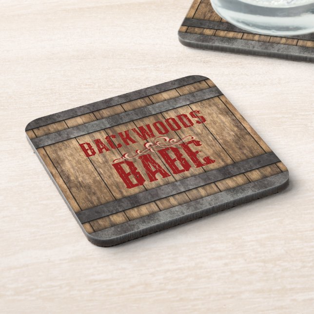 Backwoods Babe Whiskey Keg  Beverage Coaster (Left Side)