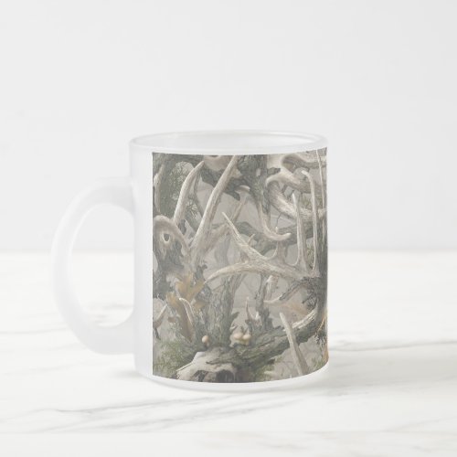 Backwoods deer skull camo frosted glass coffee mug