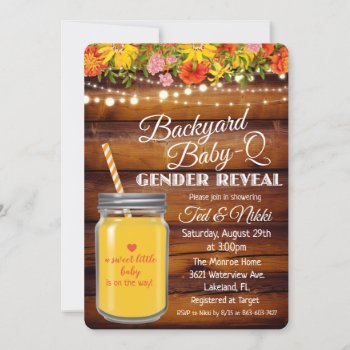 Backyard Baby Q Mason Jar Gender Reveal Invitation by PaperandPomp at Zazzle