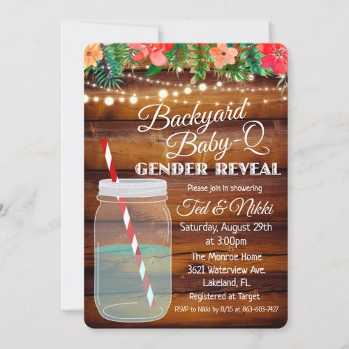 Backyard Baby Q Mason Jar Gender Reveal Invitation