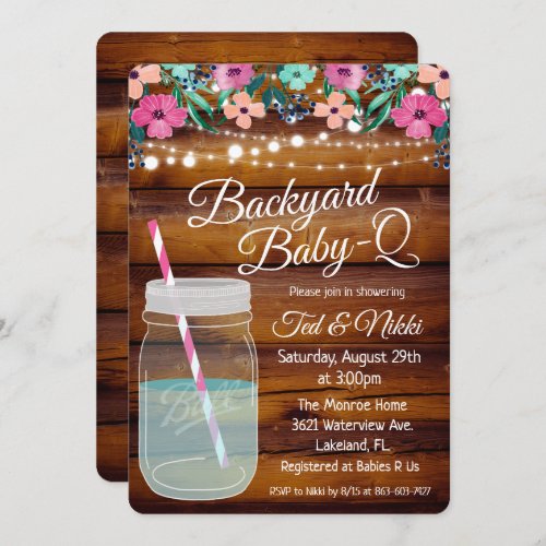 Backyard Baby Q Mason Jar Invitation