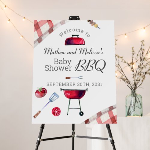 Backyard Baby Shower BBQ Watercolor Buffalo Check  Foam Board