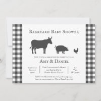 Backyard Baby Shower Rustic Grey Plaid Invitation