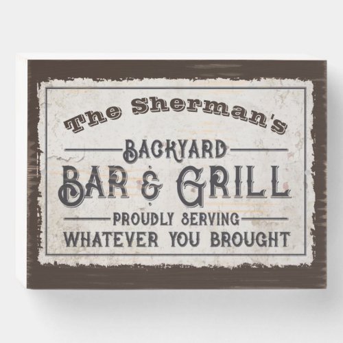 Backyard Bar  Grill Customizable Wooden Box Sign