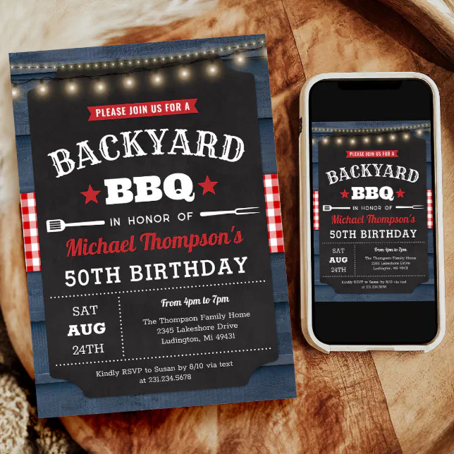 Backyard Barbecue 50th Birthday Invitation | Zazzle