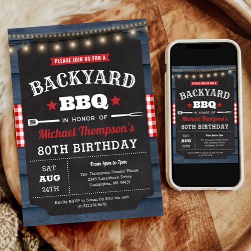 Backyard Barbecue 80th Birthday Invitation