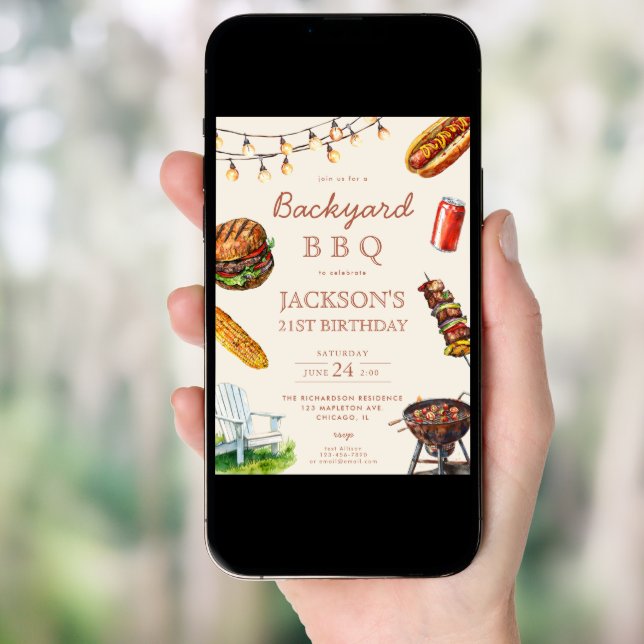 Backyard Barbecue BBQ summer birthday party Invitation (Front Digital)