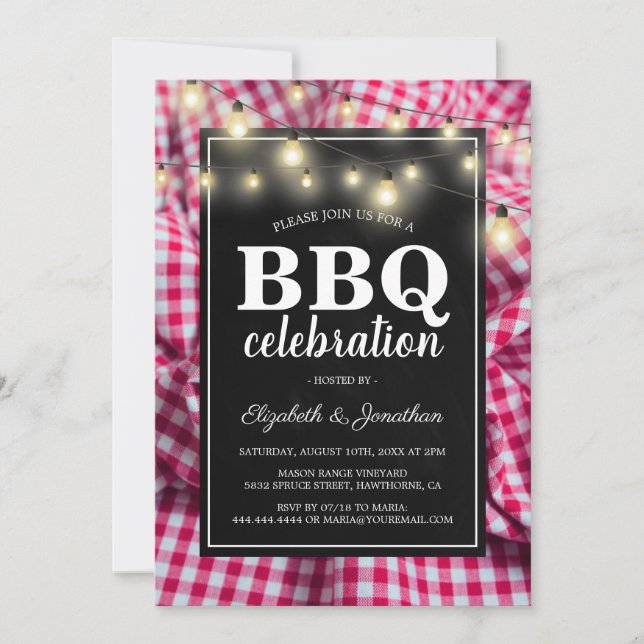 Backyard Barbecue | Rustic Red Checkered BBQ Invitation (Front)