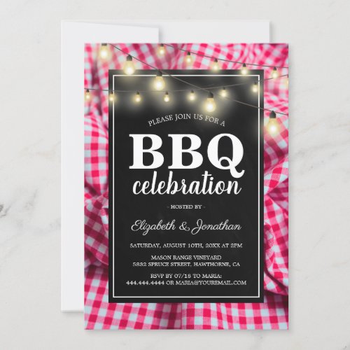 Backyard Barbecue  Rustic Red Checkered BBQ Invitation