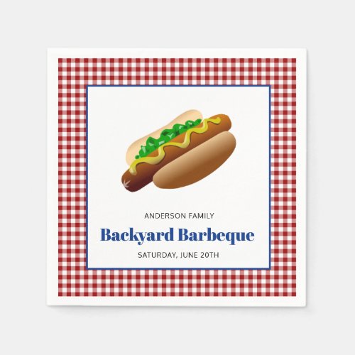 Backyard Barbeque Hot Dogs Red Checkered Napkins