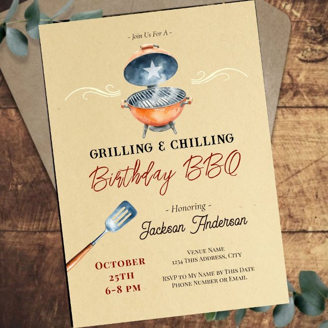 Backyard BBQ 20th Adult Party Grilling Chilling Invitation (Creator Uploaded)