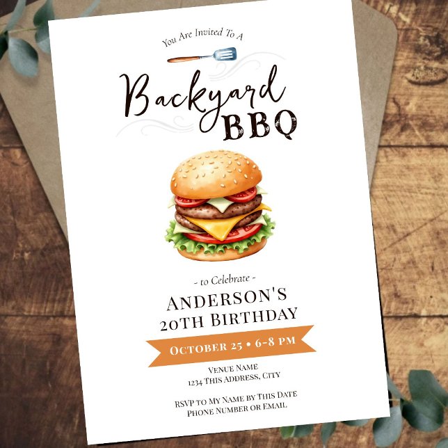 Backyard BBQ 20th Birthday Party Invitation (Creator Uploaded)