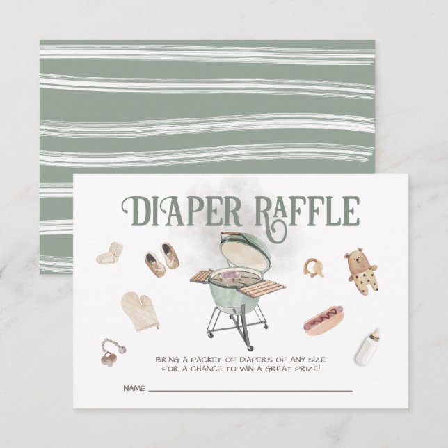 Backyard BBQ Baby-Q Baby Diaper Raffle Invitation (Front/Back)