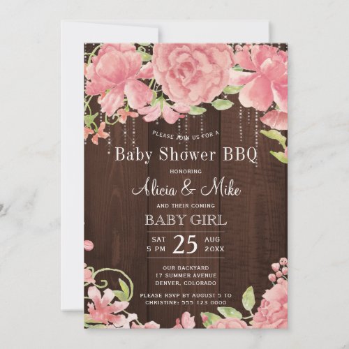 Backyard BBQ baby shower rustic pink baby girl Invitation