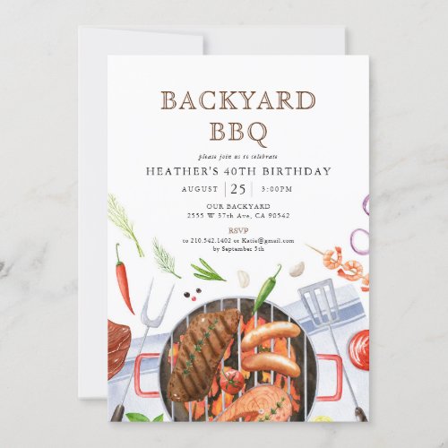 Backyard BBQ Barbecue Birthday Party Invitation