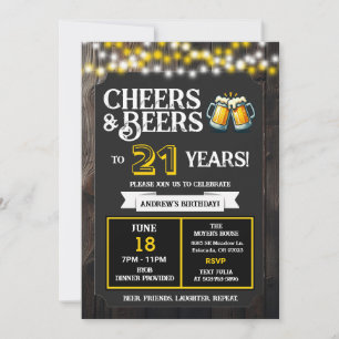 Backyard BBQ Birthday Cheers and Beers to 21 Years Invitation