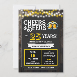 Backyard BBQ Birthday Cheers and Beers to 25 Years Invitation