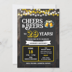 Backyard BBQ Birthday Cheers and Beers to 29 Years Invitation