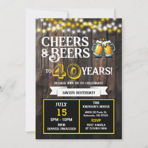 Backyard BBQ Birthday Cheers and Beers to 40 Years Invitation
