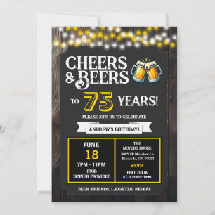 Backyard BBQ Birthday Cheers and Beers to 75 Years Invitation