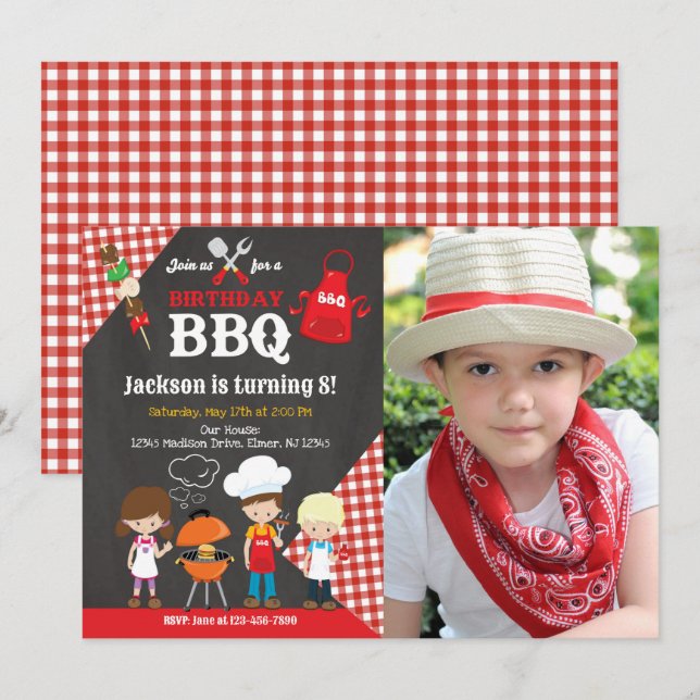 Backyard BBQ Birthday Party Photo Invitation (Front/Back)