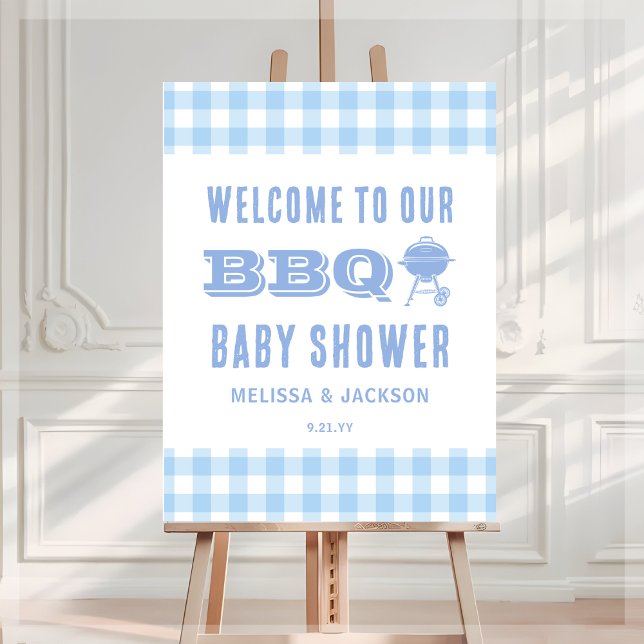 Backyard BBQ Blue Couples Baby Shower Welcome Foam Board (Creator Uploaded)