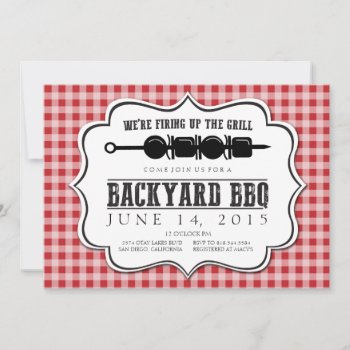 Backyard Bbq Grill With Red Gingham Invitation by GreenLeafDesigns at Zazzle