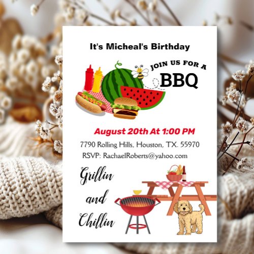 Backyard BBQ Grillin  Chillin Birthday  Invitatio Invitation