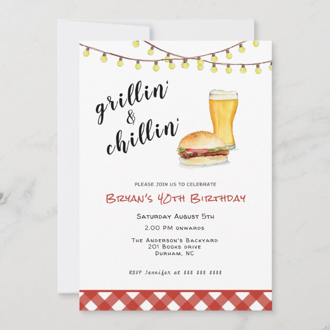 Backyard BBQ Grilling Birthday Invitation  (Front)