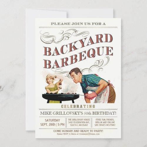 Backyard BBQ Invitations  Vintage Classic V2
